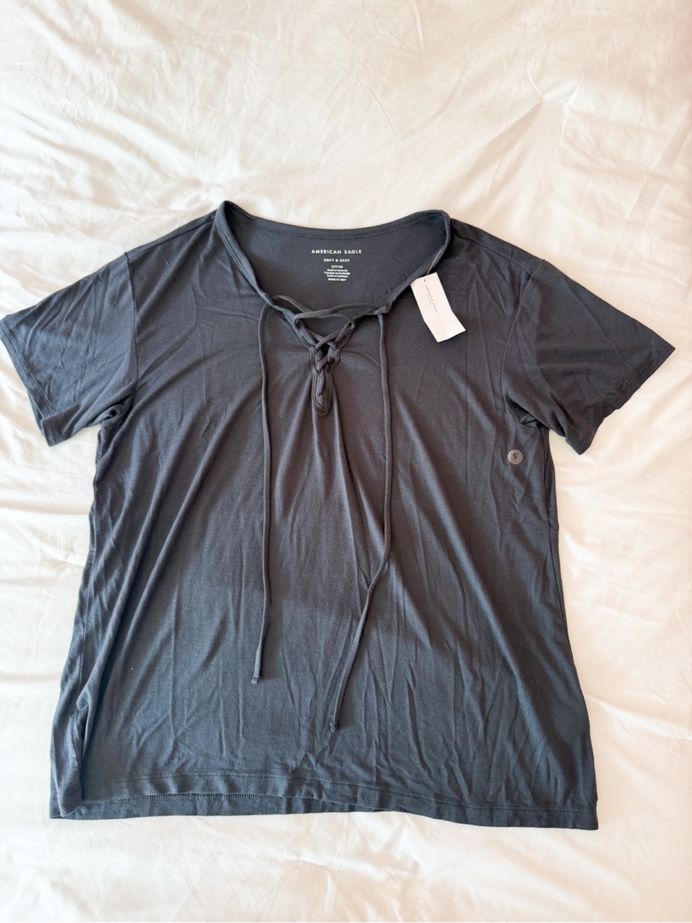 American Eagle Soft And Sexy Dark Grey Lace Up T-Shirt Size Small